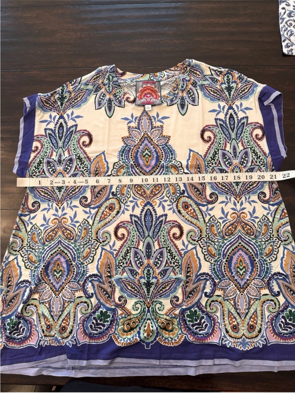 Johnny Was Janie Favorite Crew Neck Draped Tee Ruta print Paisley Boho L - Picture 6 of 7